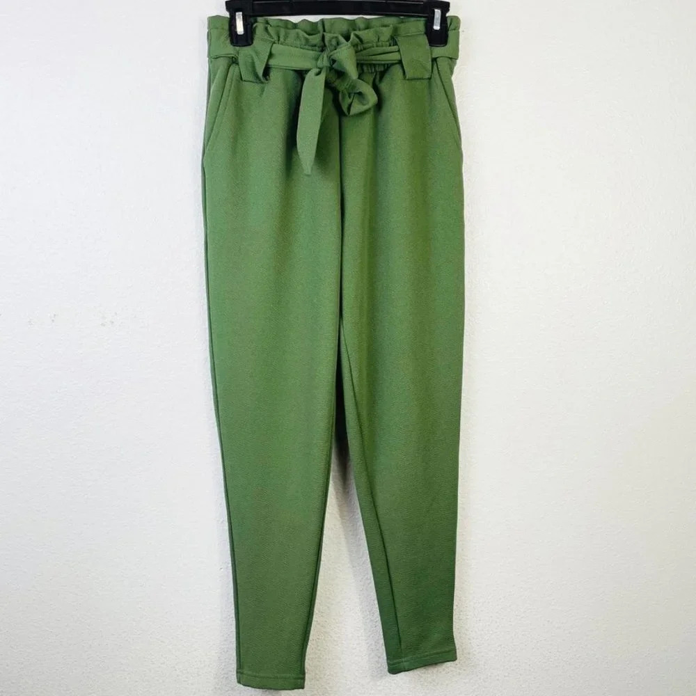 PINK DOT Olive Green Paper‎ Bag Pants Size Small